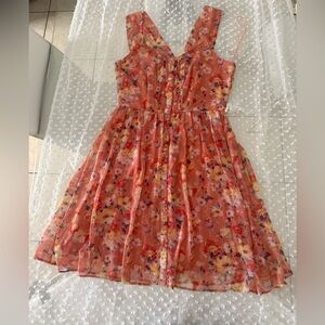 LC Lauren Conrad Coral and Purple Floral Sundress Size 4